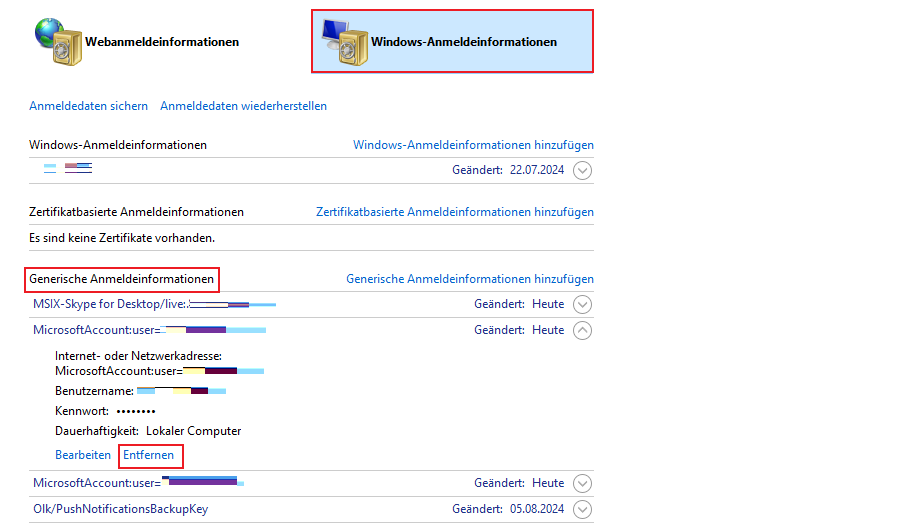 Zwischengespeicherte Anmeldeinformationen löschen, wenn das windows Konto gesperrt ist