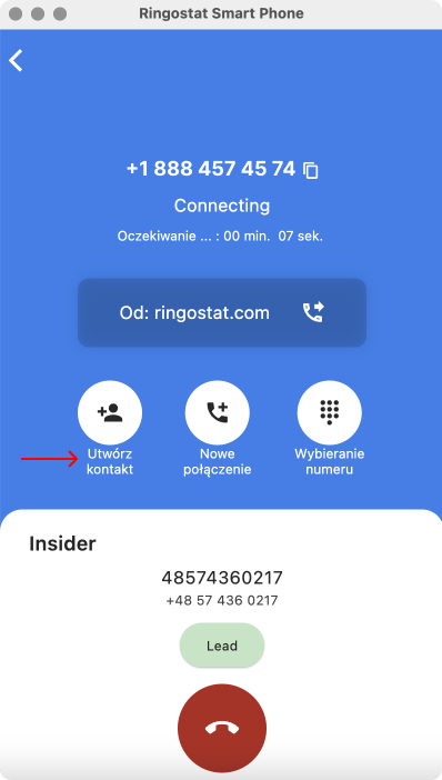 Ringostat Smart Phone, tworzenie kontaktów