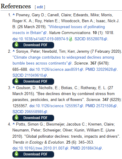 Screenshot of Wikipedia reference list