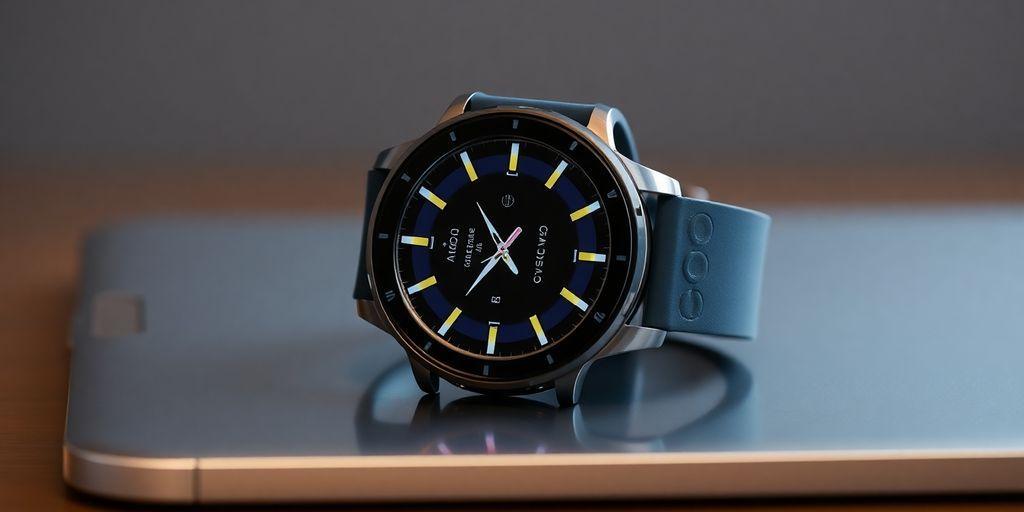 Stylish fitness watch on a sleek surface.