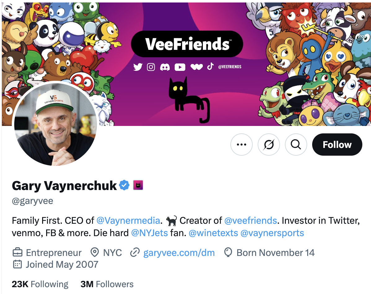 Gary Vee's X profile screenshot 