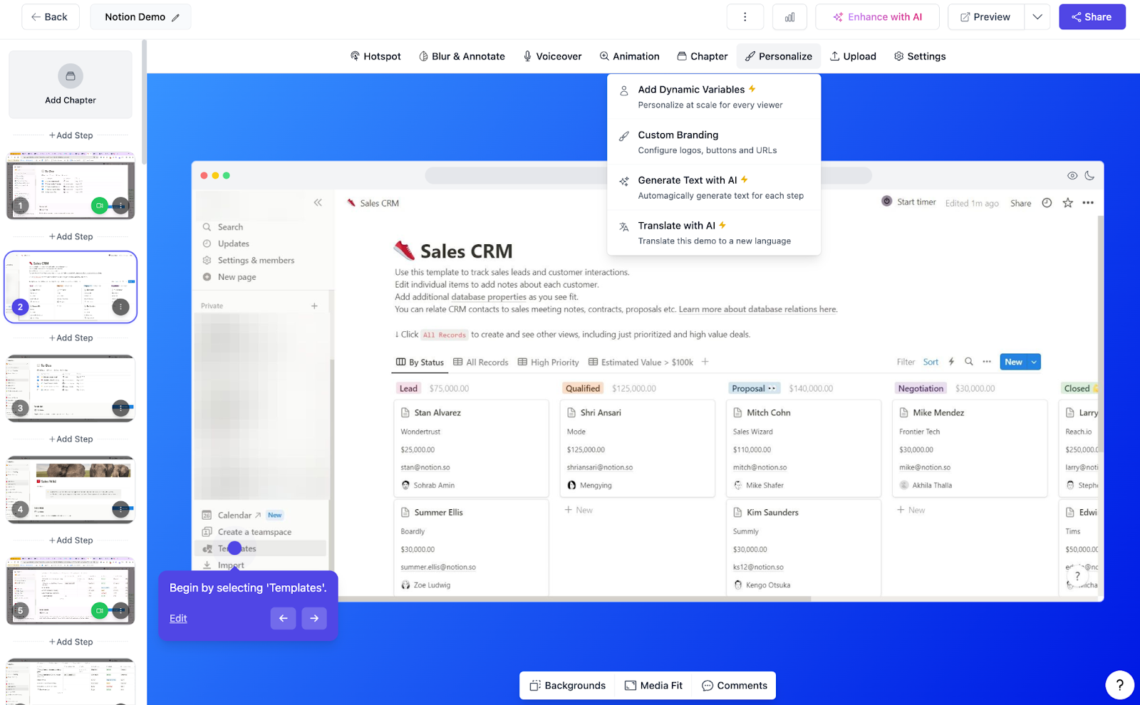 Snapshot of Supademo’s interactive product demo editing interface