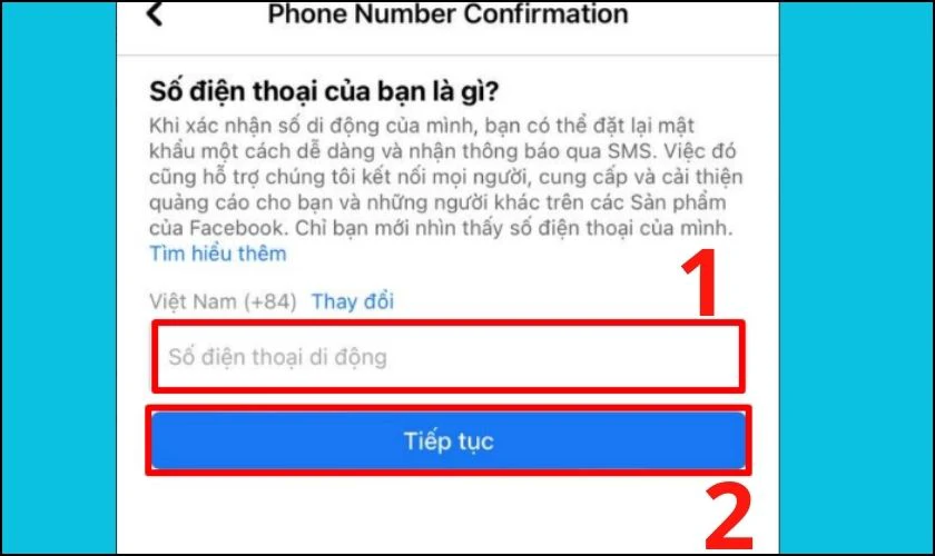 cách thêm số điện thoại vào Facebook