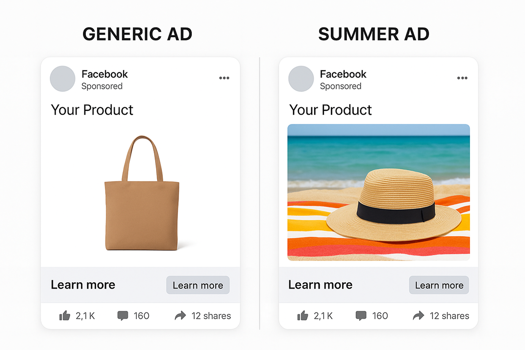Generic vs. summer-themed Facebook ad creative