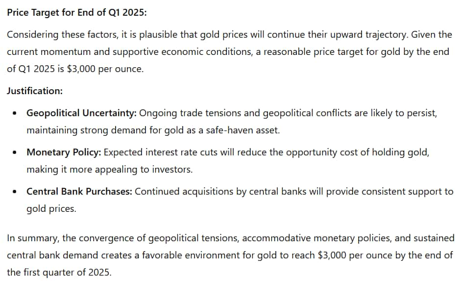 ChatGPT provdes and justifies a gold PT for end of Q1, 2025.