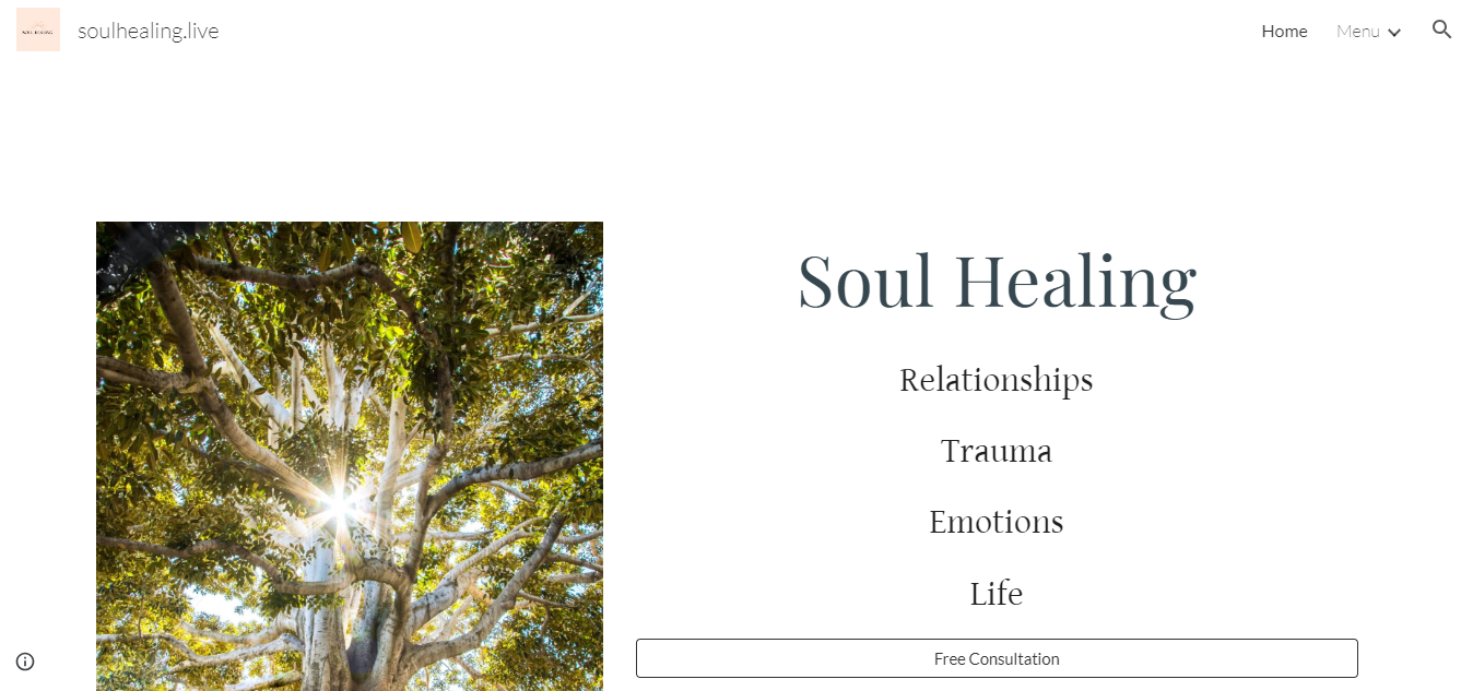 Soul healing homepage - one of the best Google Sites blog examples