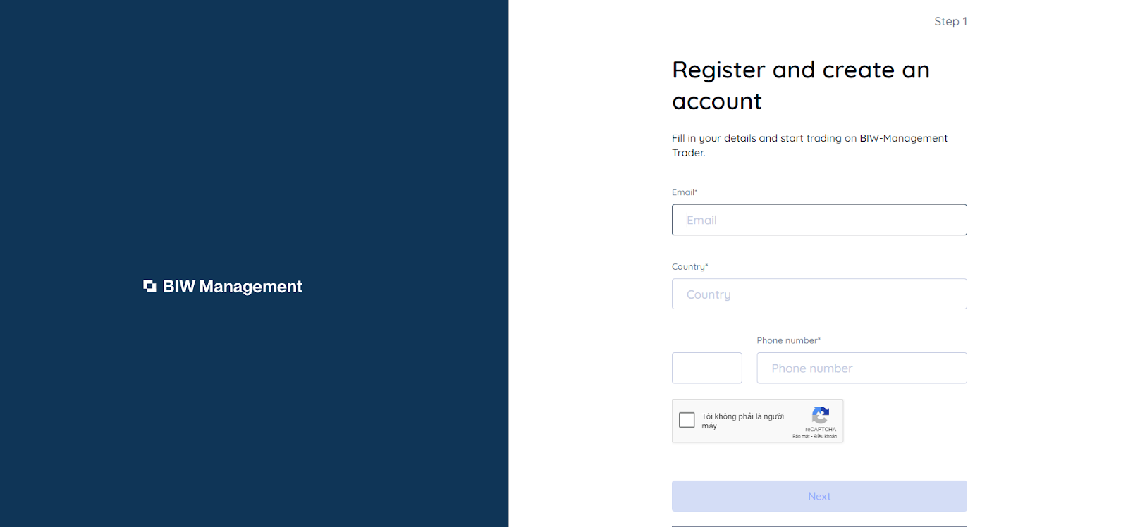 BIW Management signup