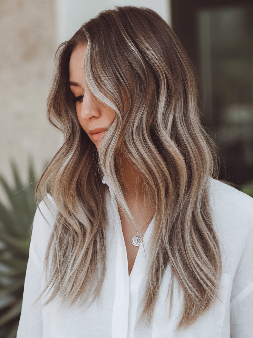 20. Long Balayage With Silver Waves