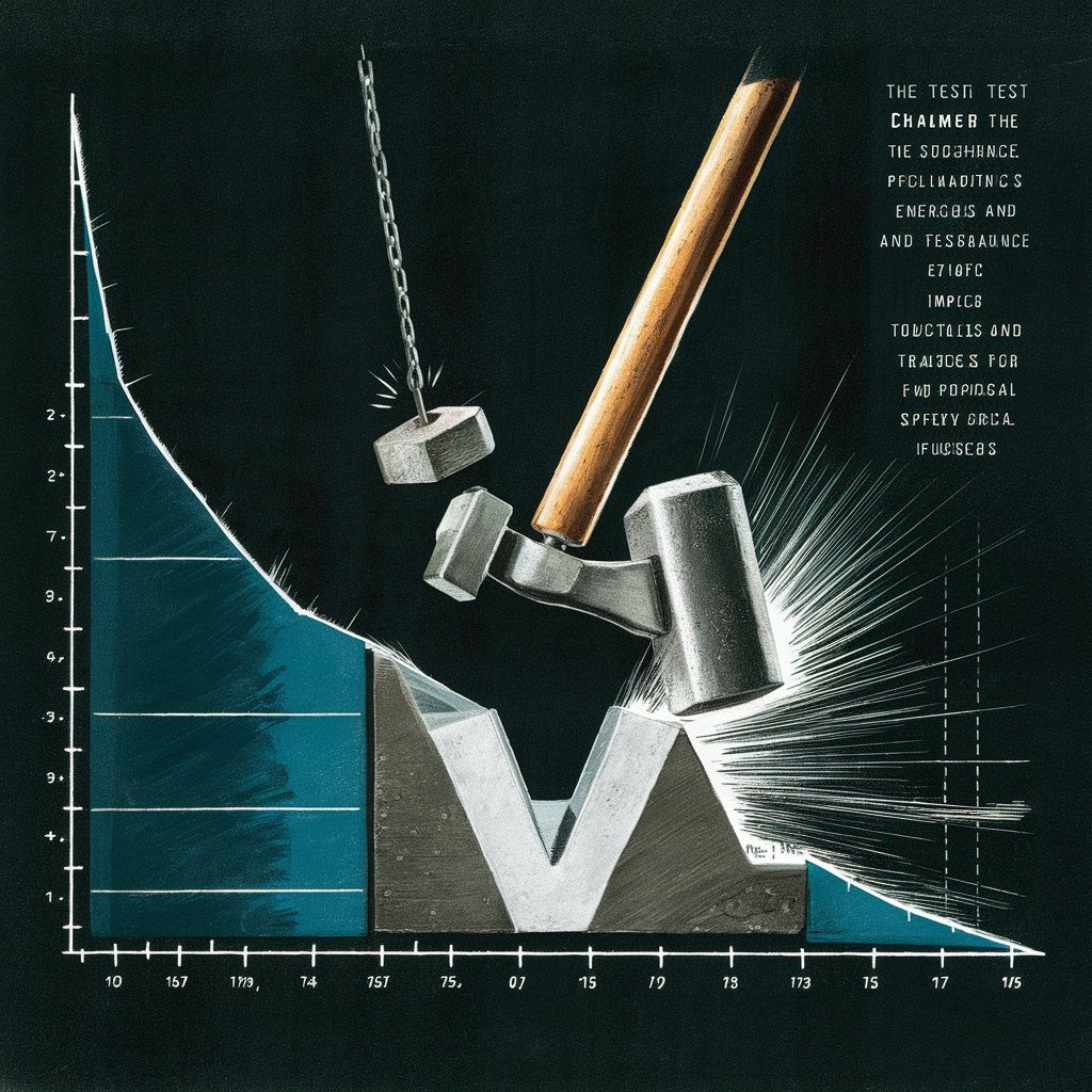 a pendulum with a hammer strikes a notched material specimen, and the energy absorbed during the fracture is measured.