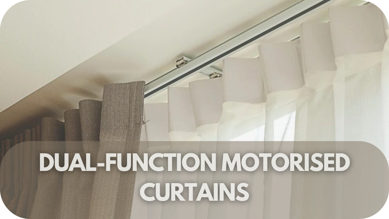 Versatile dual-function motorised curtains offering both light control and privacy in one seamless solution.