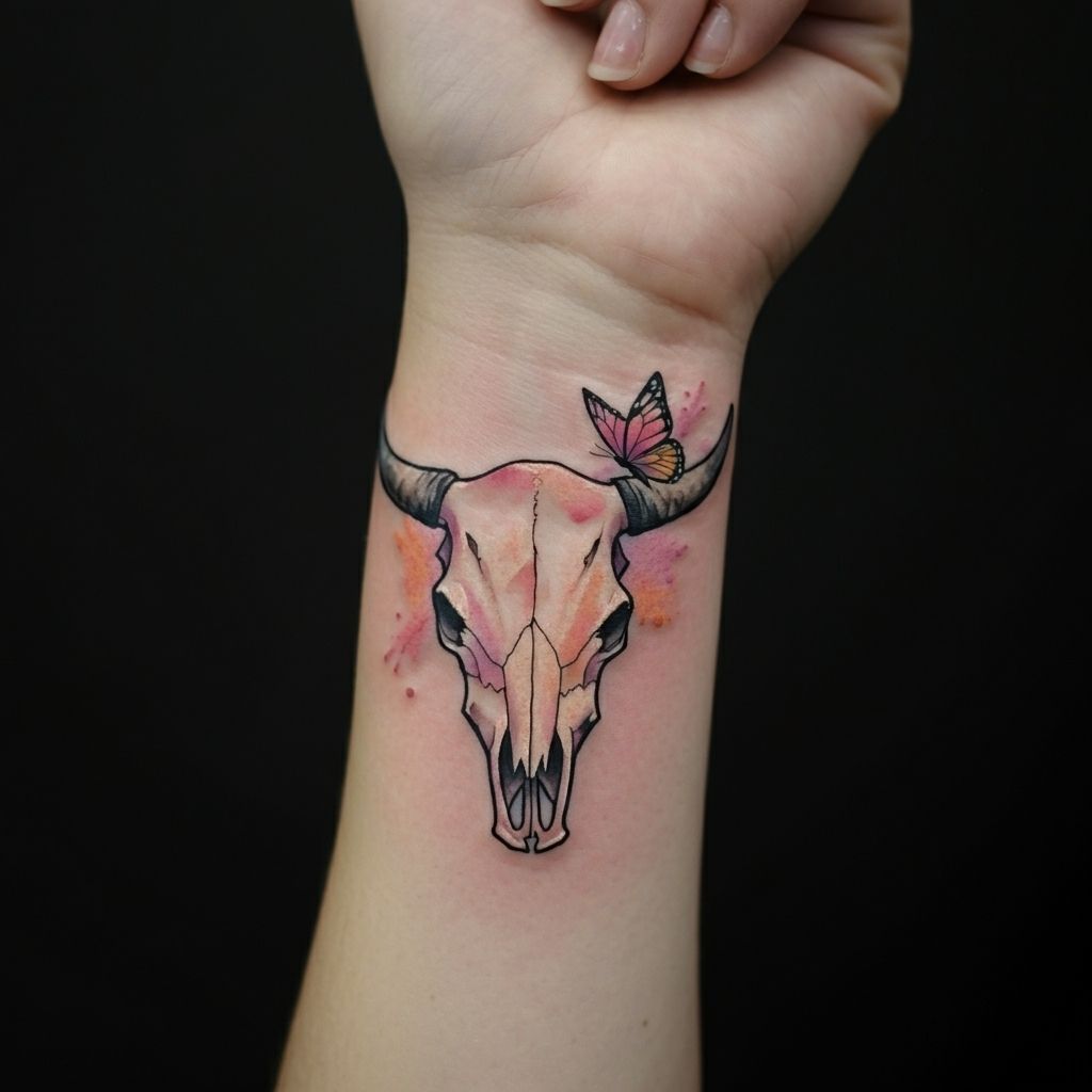 Cow Skull Tattoo on hand