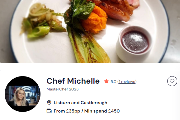 Chef Michelle as one of the top 20 chefs in UK