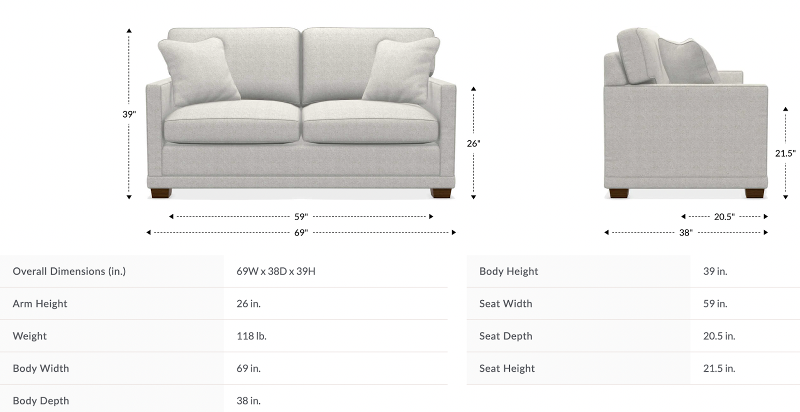 kennedy apartment size sofa dimensions