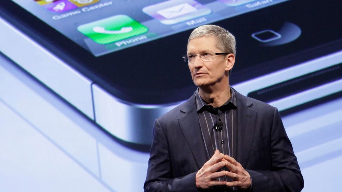 Apple CEO Tim Cook presenting iPhone