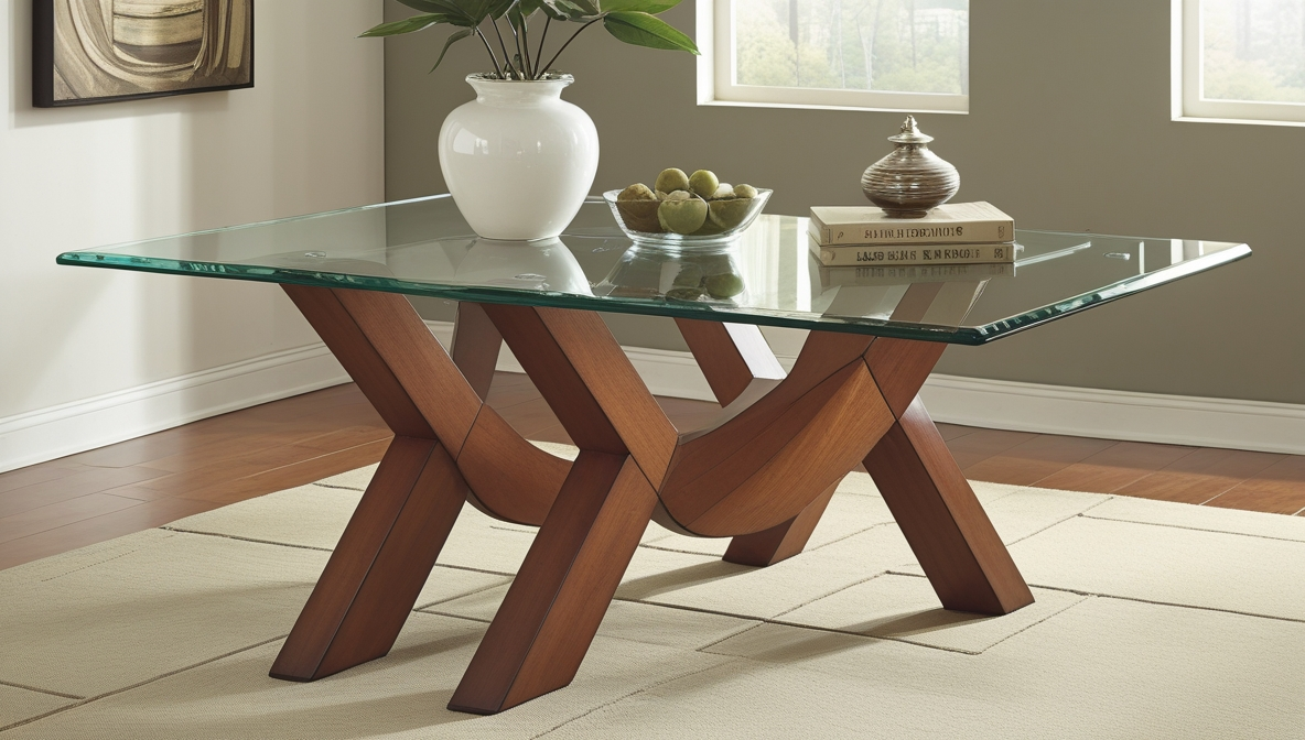 Ashley Glass and Angle Wood Frame Table Living Room 2005