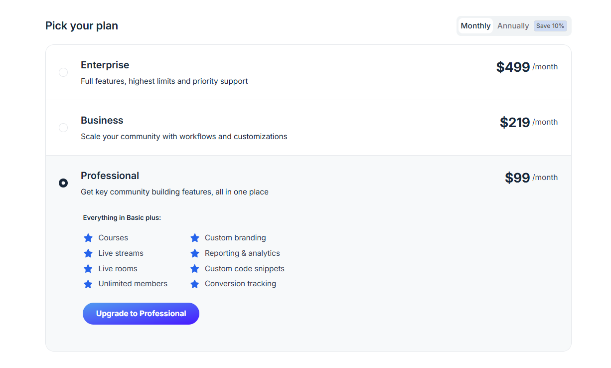circle's paid plans and packages
