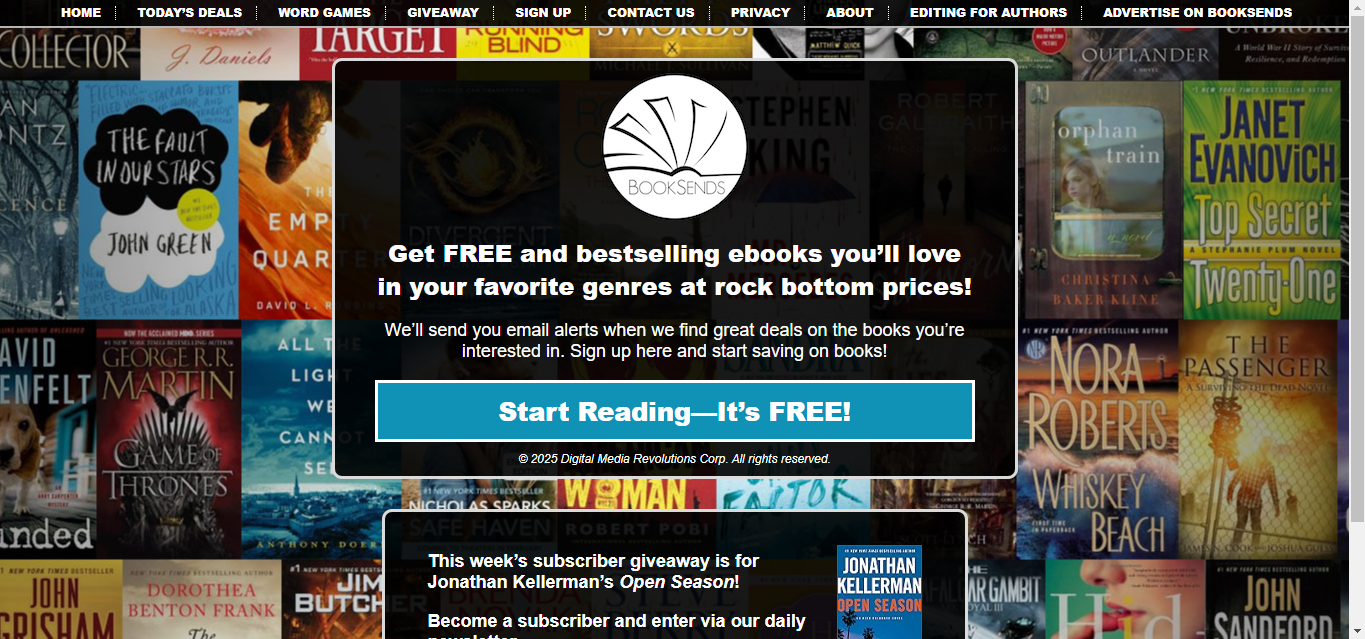 a screenshot of booksends site