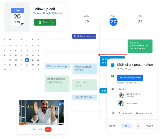 Screenshot of the Google Calendar interface with the ability to schedule calls and meetings.