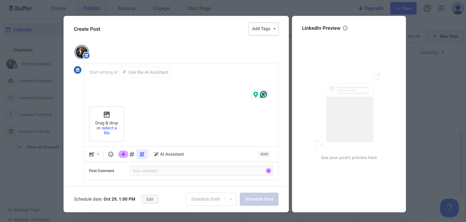 screenshot of social media management tool buffer