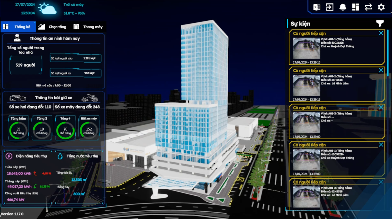 Giao diện quản lý giám sát tòa nhà thông minh WTC – Digital Twin