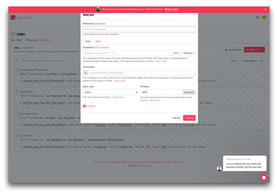 how to scale a heroku app with cron