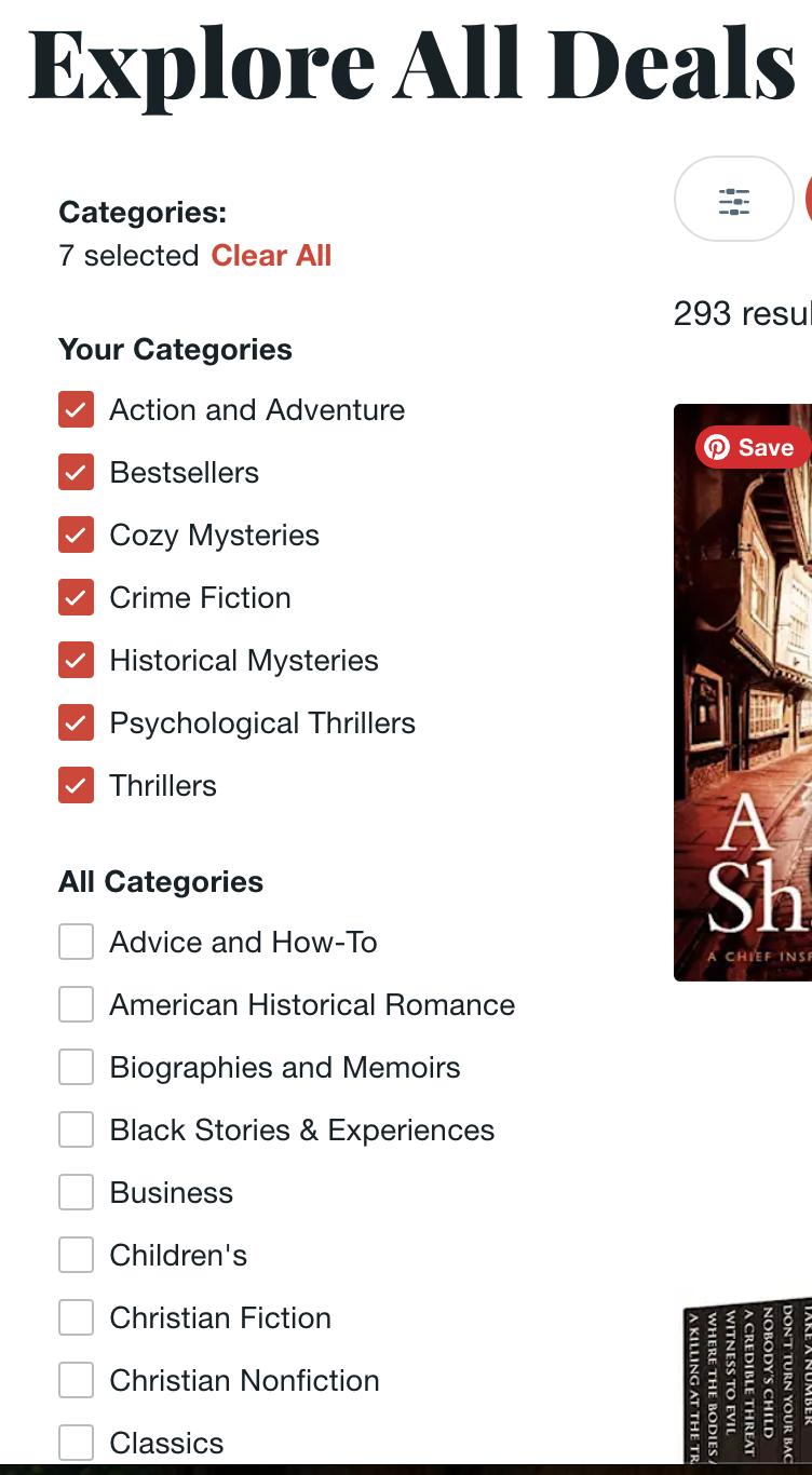 image of top 7 bookbub categories