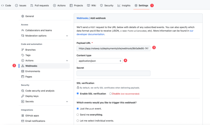 Set up webhook in GitHub