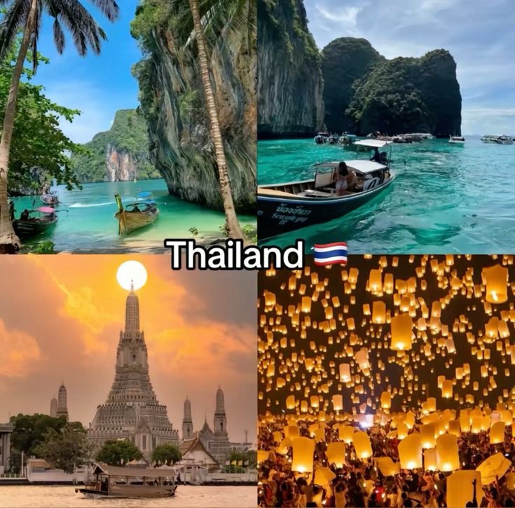 This contains an image of different pictures with the words thailand written on it