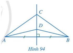 BÀI 9: ĐƯỜNG TRUNG TRỰC CỦA MỘT ĐOẠN THẲNGKhởi độngCâu hỏi: Hình 86 minh họa chiếc cân thăng bằng và gợi nên hình ảnh đoạn thẳng AB, đường thẳng d. Đường thẳng d có mối liên hệ gì với đoạn thẳng AB?Đáp án chuẩn:Đường trung trựcI. Định nghĩaBài 1: Quan sát Hình 87:a. So sánh hai đoạn thẳng IA và IBb. Tìm số đo của các góc I1=I2Đáp án chuẩn:a) =b) I1=90°,I2=90°.Bài 2: Cho tam giác ABC và M là trung điểm của BC. Biết AMB=AMC. Chứng minh AM là đường trung trực của đoạn thẳng BCĐáp án chuẩn:AM ⊥ BC tại trung điểm M của BCII. Tính chấtBài 1: Cho đoạn thẳng AB có trung điểm O, d là đường trung trực của đoạn thẳng AB, điểm M thuộc  d, M khác O (Hình 90). Chứng minh rằng:a. ΔMOA=ΔMOBb. MA = MBĐáp án chuẩn:a) ∆MOA = ∆MOB (2 cạnh góc vuông).b) MA = MB (2 cạnh tương ứng).Bài 2: Hình 91 mô tả mặt cắt đứng của một ngôi nhà với hai mái là OA và OB, mái nhà bên trái dài 3m. Tính chiều dài mái nhà bên phải biết rằng điểm O thuộc đường trung trực của đoạn thẳng AB.Đáp án chuẩn:3 m.Bài 3: Cho đoạn thẳng AB có trung điểm O. Giả sử M là một điểm khác O sao cho MA = MB.a. Hai tam giác MOA và MOB có bằng nhau hay không? Vì sao?b. Đường thẳng MO có là đường trung trực của đoạn thẳng AB hay không? Vì sao?Đáp án chuẩn:a) ∆MOA = ∆MOB (c - c - c).b) CóBài 4: Cho tam giác ABC cân tại A.a. Điểm A có thuộc đường trung trực của đoạn thẳng BC hay không? Vì sao?b. Đường thẳng qua A vuông góc với BC cắt canh BC tại H. Đường thẳng AH có là đường trung trực của đoạn thẳng BC hay không? Vì sao?Đáp án chuẩn:a) Có.b) CóIII. Vẽ đường trung trực của một đoạn thẳngIV. Bài tập