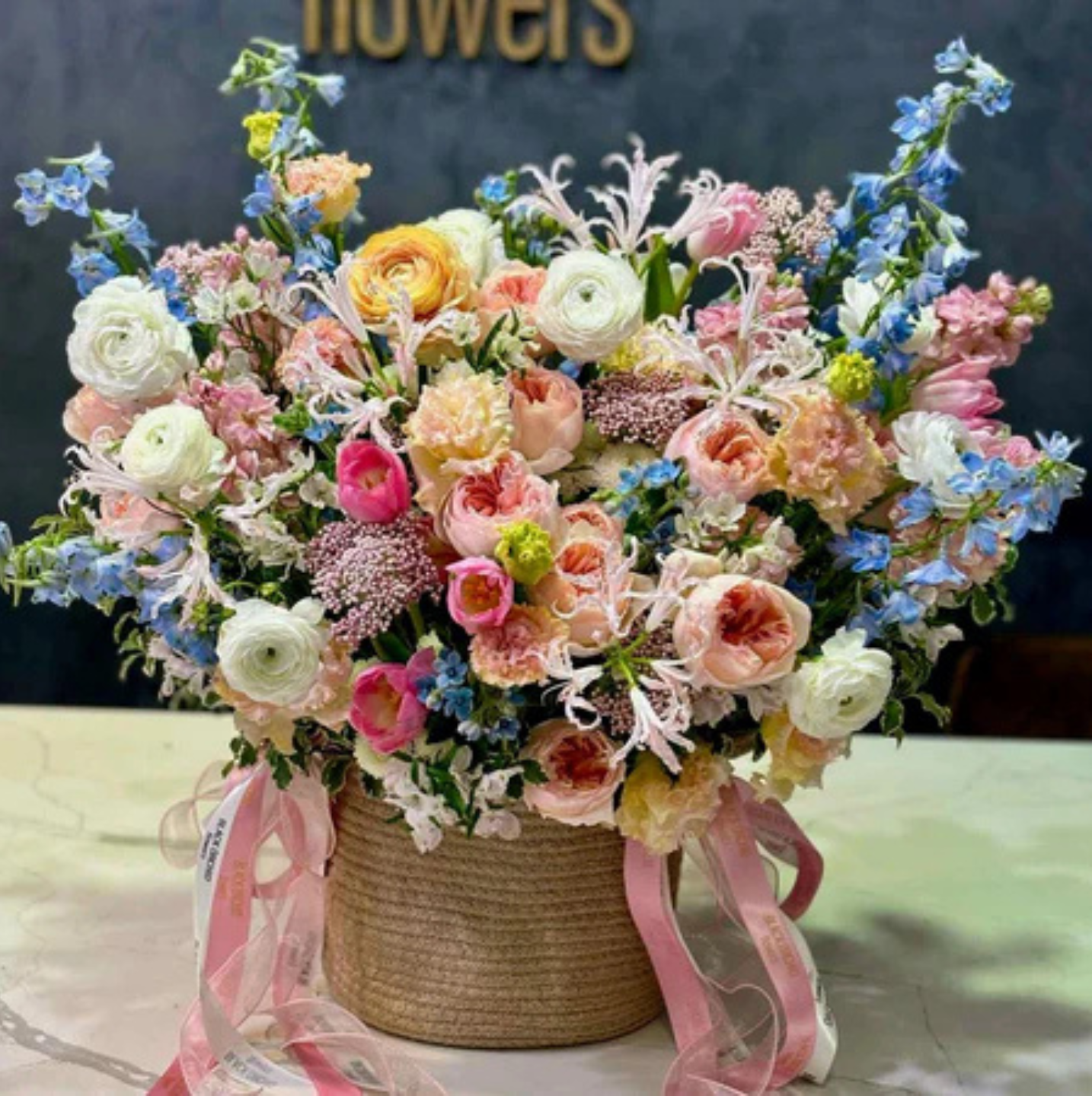 flowers in basket