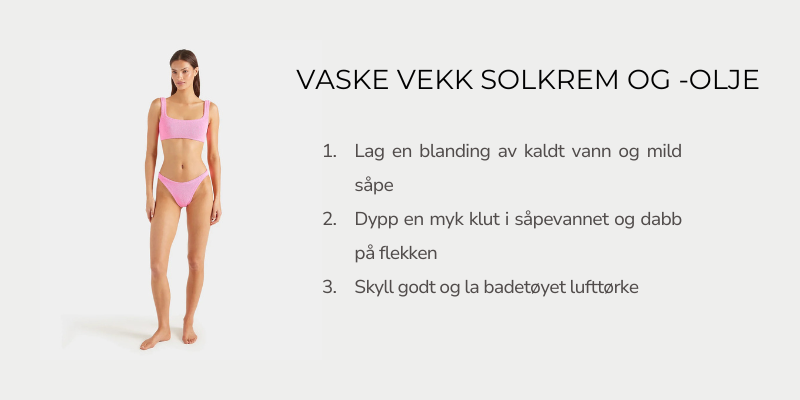 Infografikk som viser trinnvis hvordan du fjerner flekker fra badetøy