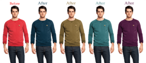 Five men in different colored sweaters labeled 'Before' and 'After'.