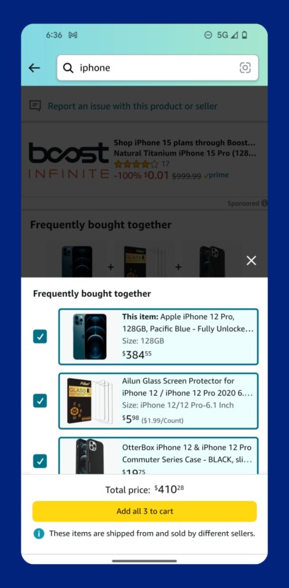 Screenshot of the Amazon app on the phone