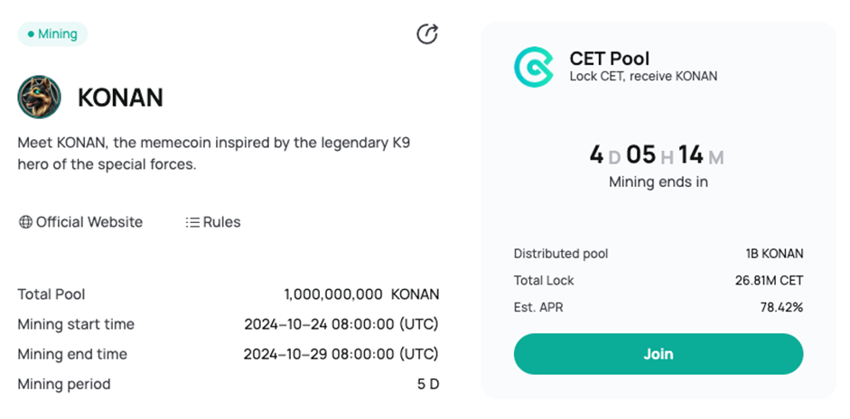 Stake CET get KONAN token