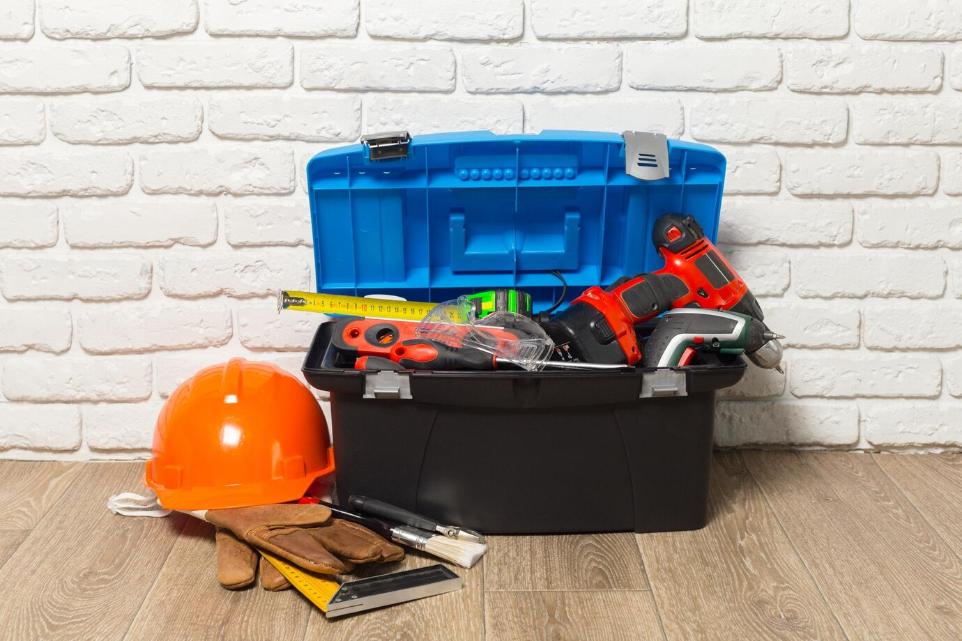 a box with tools for repairing garage doors