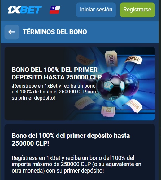 1xbet bono del 100% del primer deposito