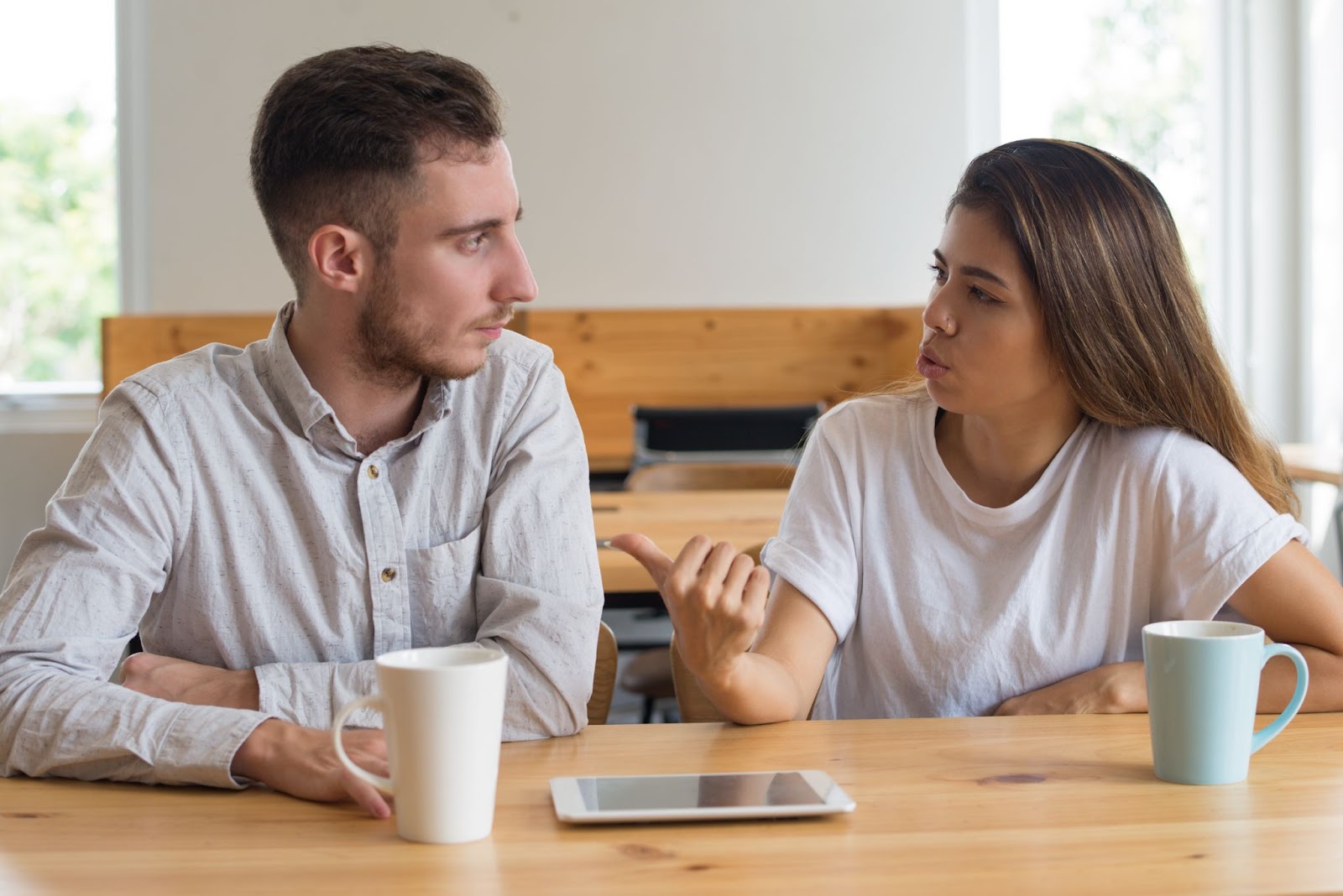 Two parents talking to each other