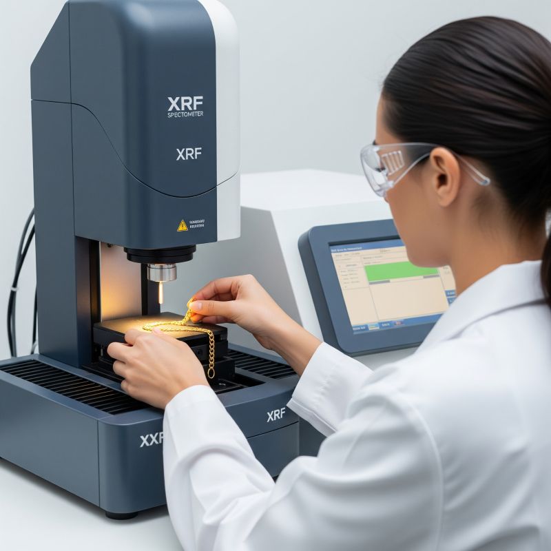 Nhân viên kiểm định vàng bằng máy quang phổ XRF cho khách hàng