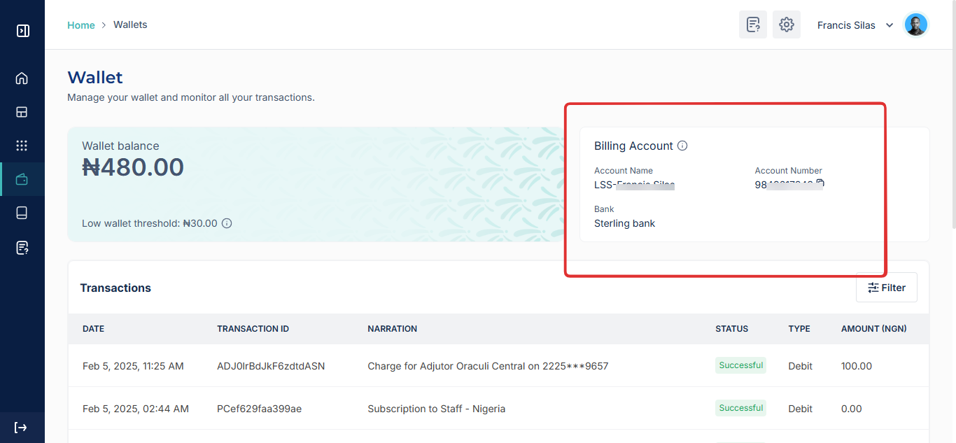 How your Adjutor service wallet is charged per API call