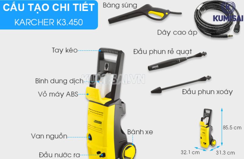 Những phụ kiện đi kèm máy rửa xe Karcher K3 450