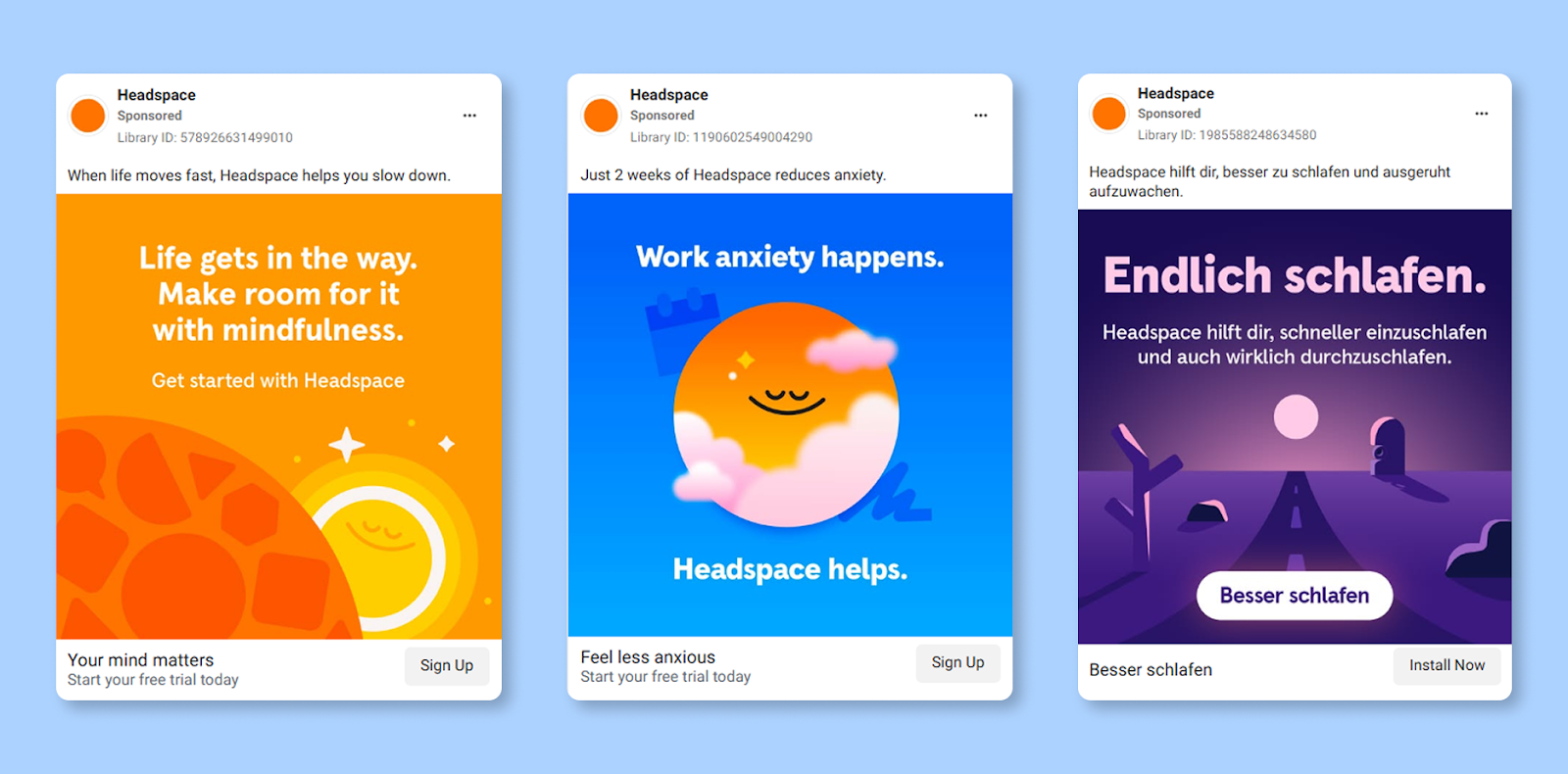 Facebook ads using high contrast and bright colors 