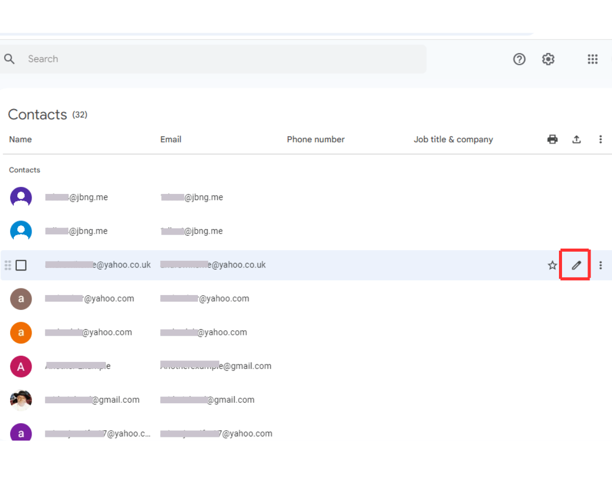 How to edit contacts in Gmail: Click the Edit icon that appears when you hover over the contact