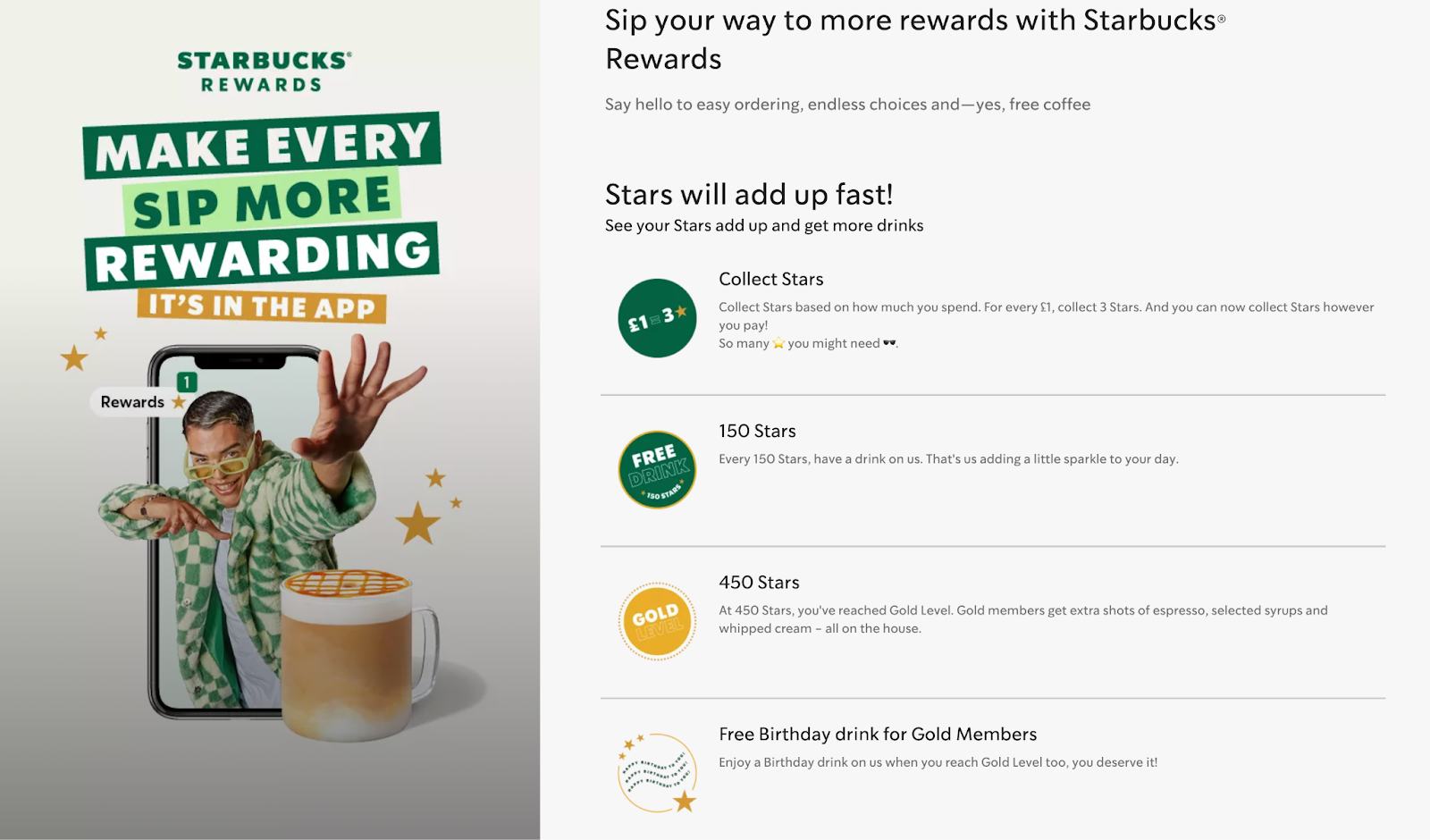 Captura de pantalla de las recompensas de Starbucks