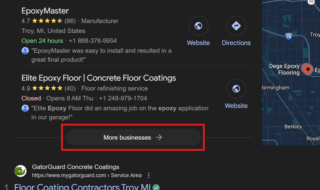 Google Map Pack "More businesses"