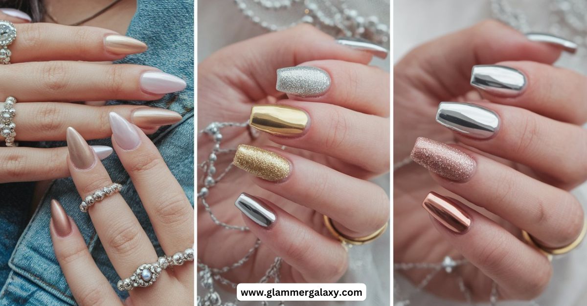 3 different designs of Metallic Nails for Prom