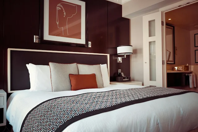 black and white bedding on bed