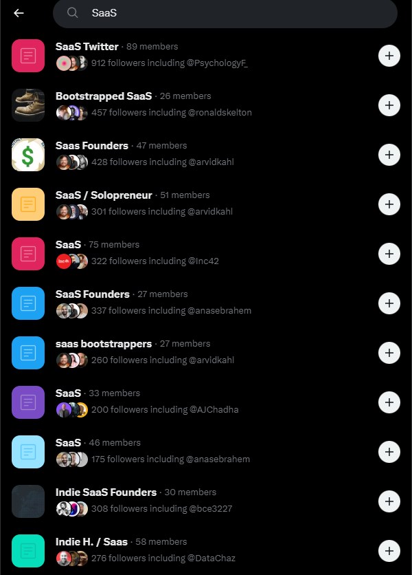 SaaS search list on X