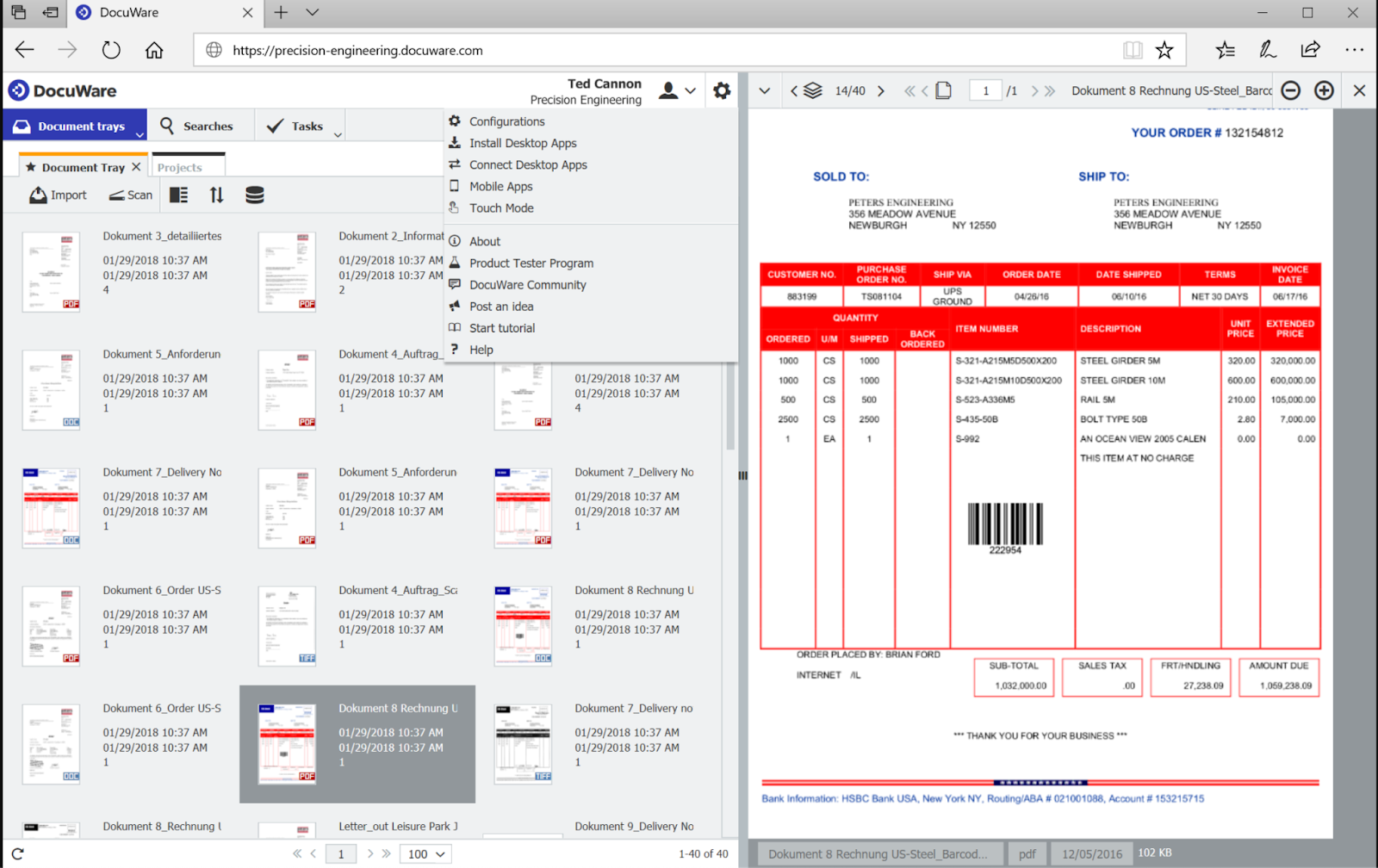 Docuware interface when testing it's OCR capabilities.