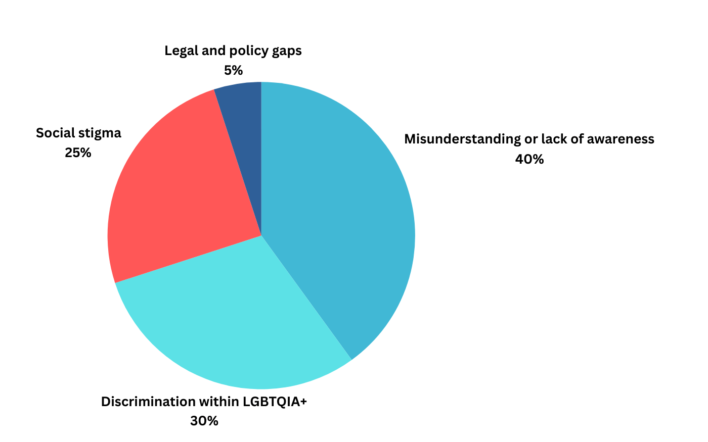 Pie chart showing challenges faced by pansexual individuals, including stigma, discrimination, and awareness gaps.