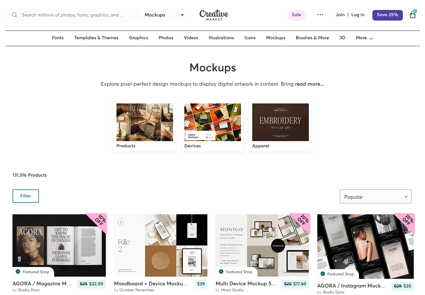 using creative market for finding great mockups